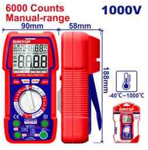 Digital Multimeter 6000 Counts, Capacitance, Frequency, NCV, Data Hold